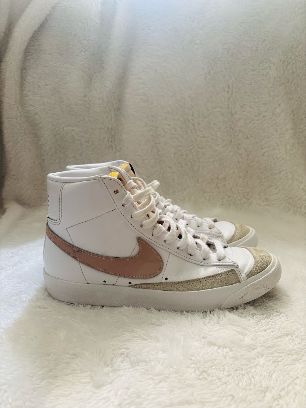 Nike White High-Top Sneakers with Tan Swoosh